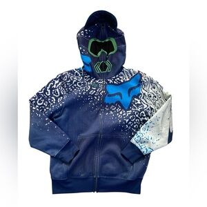 Fox Racing Hoodie Boys Youth Large Blue Visor Hood Full Face Zipper Motocross